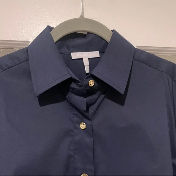 Hinson Wu Savannah Shirt Blouse Side Zippers French Cuff 3/4 Sleeves Navy Sz S - Picture 7 of 14